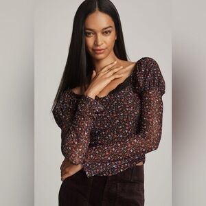 Anthropologie Maeve Floral Puff Sleeve Top size small